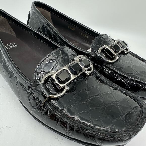 Stuart Weitzman Patent Leather Croc Embossed Wedge Buckle Loafer Women’s 4 - Picture 4 of 15